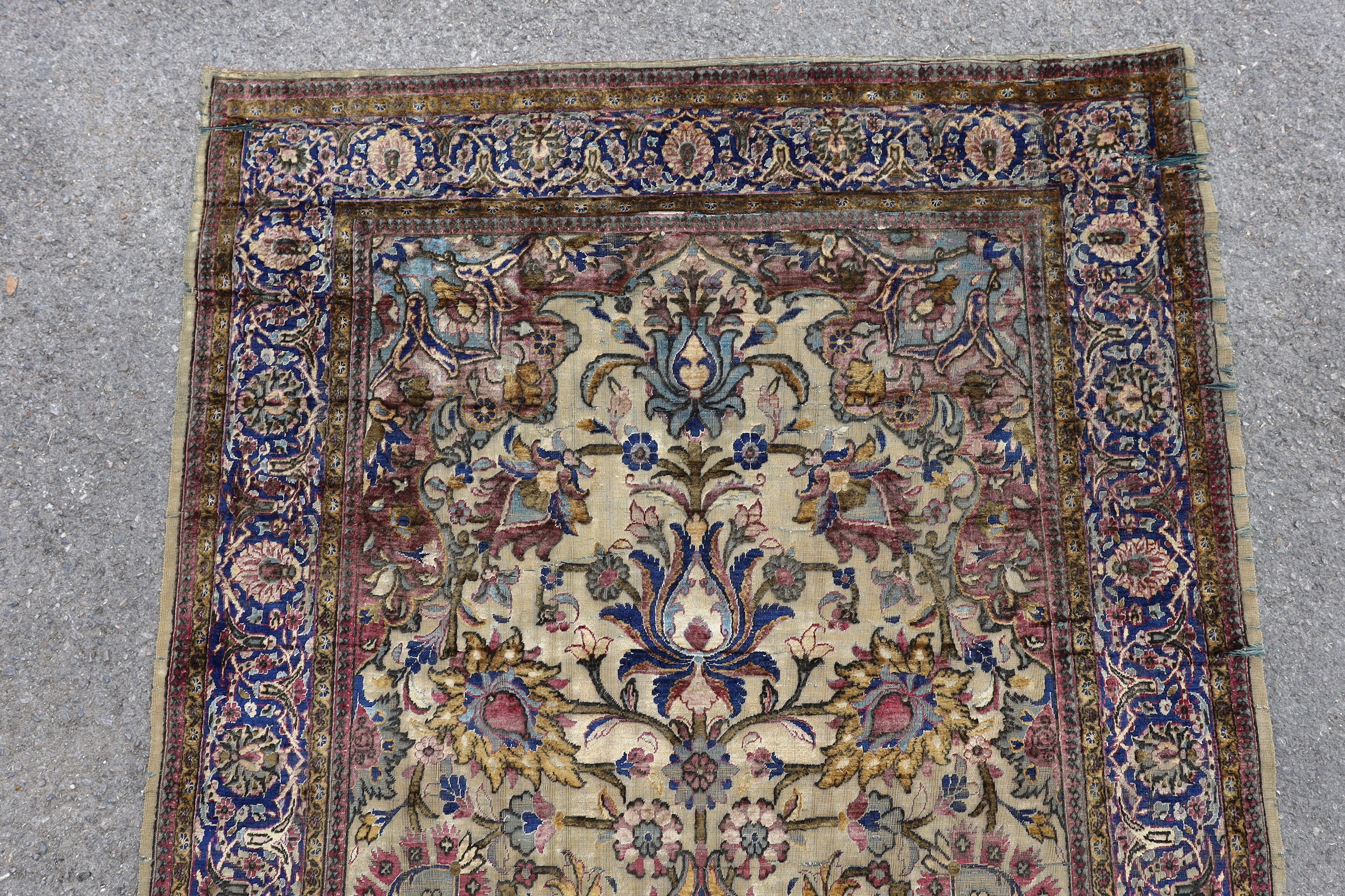 A Persian tree of life silk rug, 206 x 128cm